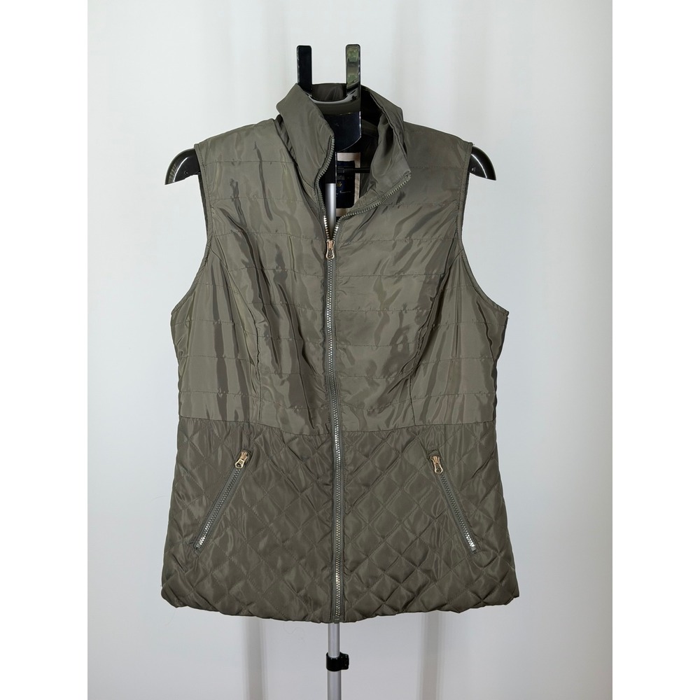 Cavalini Original Olive Green Quilted Puffer Vest Faux Shearling Lined 1X